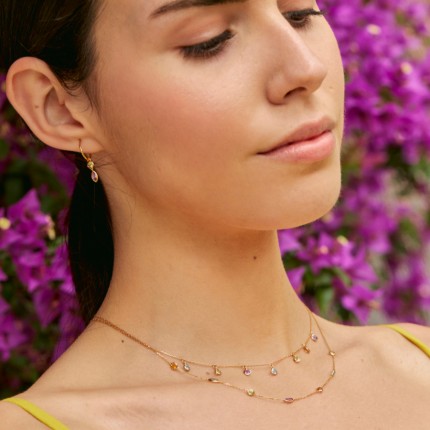 Colar em ouro amarelo 9k, topázio, peridoto, ametista e citrino