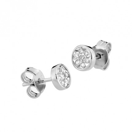 Pendientes de oro blanco 9K ilusión y diamante 0.08CT