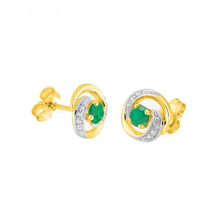 Brincos em oro bicolor 9k com esmeralda e zircónia bicolor