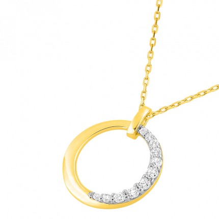 Collar de oro blanco 9K aro dorado y circonitas