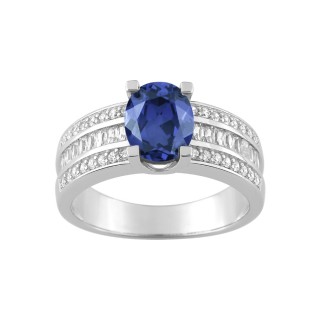 Anillo de plata con circonitas azul oscuro y 3 tiras baguette