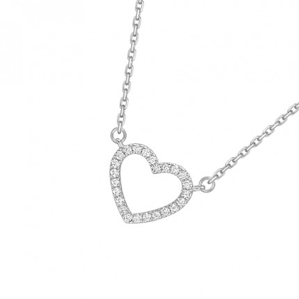 Collar de oro blanco 18K de 42 cm y corazón de diamantes 0.10 ct