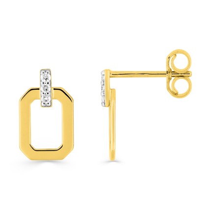 Brincos em ouro amarelo de 9k, diamantes de 0,03 ct e ródio