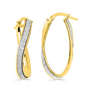 Brincos argolas torcidos com glitter em ouro 9k
