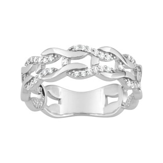 Anel com efeito entrançado em prata 925 banhada a ródio e zircónias