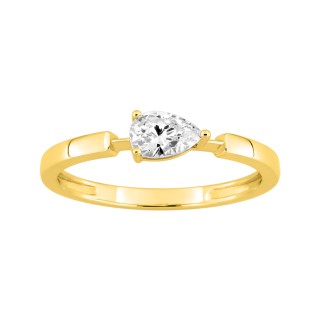 Anel solitário em ouro amarelo 9k com uma gota de zircónia