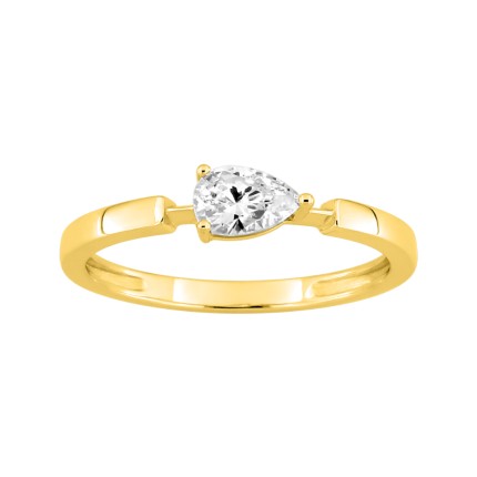Anel solitário em ouro amarelo 9k com uma gota de zircónia