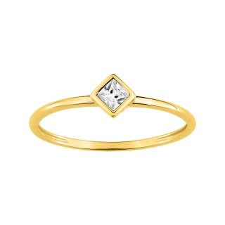 Anillo solitario de oro amarillo de 9k y circonita, engaste cerrado