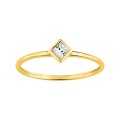 Anillo solitario de oro amarillo de 9k y circonita, engaste cerrado
