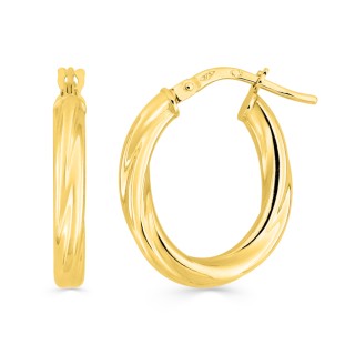 Brincos de argola oval torcida em ouro amarelo 9k