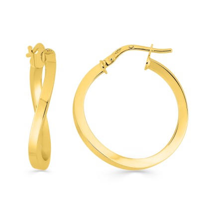 Pendientes de aro de oro amarillo de 9k de 18 mm de alambre cuadrado trenzado