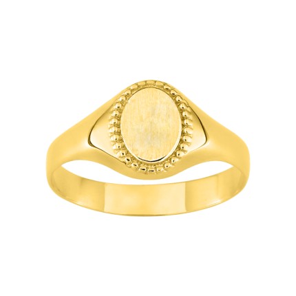Anillo de sello ovalado, 8 mm, borde de cuentas, oro amarillo de 18k