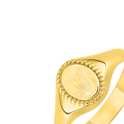 Anel de sinete oval, 8 mm, rebordo com contas, ouro amarelo de 18k