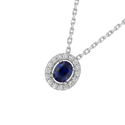 Colar em prata 925 banhada a ródio com círculo zircónias brancas e azul central