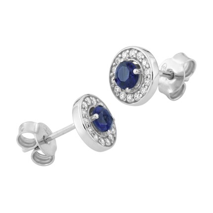 Pendientes de plata 925 rodiada y circonitas azul y blanca
