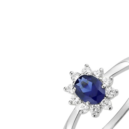 Anillo solitario con flor de plata 925 rodiada y circonitas azul y blanca