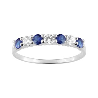 Anel em prata 925 banhada a ródio e zircónias azul e branco
