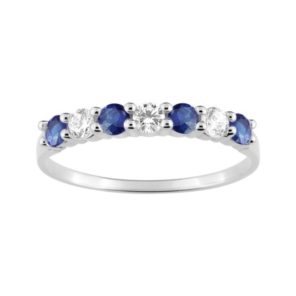 Anillo de plata rodiada y circonitas azul y blanca