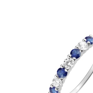 Anel em prata 925 banhada a ródio e zircónias azul e branco