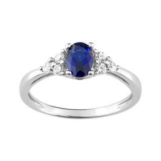 Anillo solitario de plata 925 rodiada y circonita azul y blanca