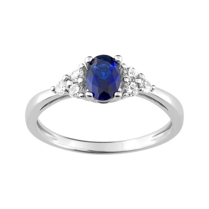 Anillo solitario de plata 925 rodiada y circonita azul y blanca