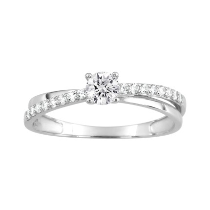 Anillo doble de oro blanco de 9k con circonita