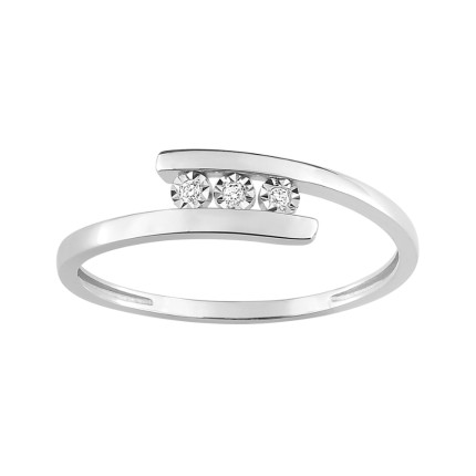 Anel trilogia em ouro branco 18k com diamantes de 0,02 ct