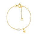 Pulseira para criança com estrela e pérola cultivada de água doce de 4 mm em ouro amarelo de 9k