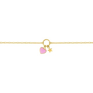 Pulsera corazón y estrella en oro amarillo de 9k y laca para niños