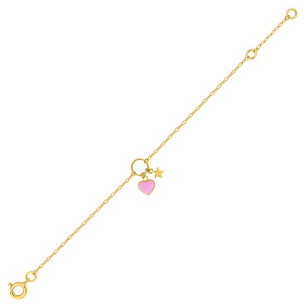 Pulseira coração e estrela em ouro amarelo 9k e laca para criança