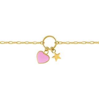 Pulseira coração e estrela em ouro amarelo 9k e laca para criança