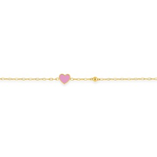 Pulseira infantil com coração e bola em ouro amarelo de 9k e laca