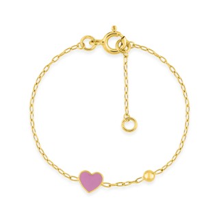 Pulseira infantil com coração e bola em ouro amarelo de 9k e laca