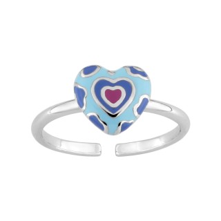 Anillo corazón ajustable con motivo de leopardo en plata 925 rodiada y lacada en azul