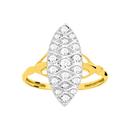 Anillo marquesa de oro amarillo de 18k, circonitas y rodio