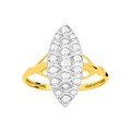 Anillo marquesa de oro amarillo de 18k, circonitas y rodio