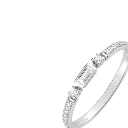 Anel em prata com baguete de zircónia e em linha