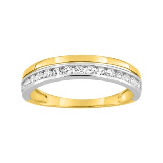 Anillo de oro bicolor 9 KT con ristra de circonitas