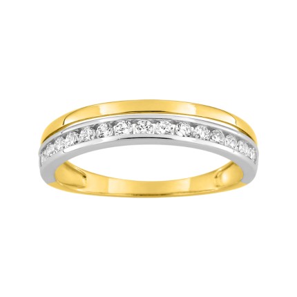 Anillo de oro bicolor 9 KT con ristra de circonitas