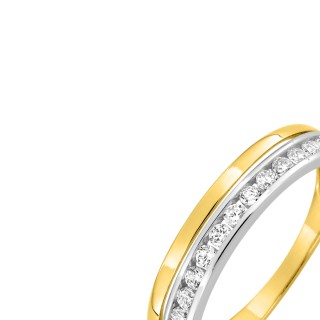 Anel em ouro bicolor 9 kt com fila de zircónia