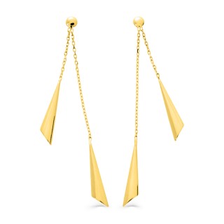 Brincos em ouro amarelo 18K 2 fios e 2 cones dourados