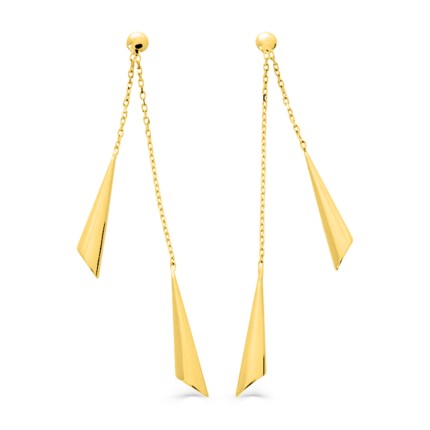 Brincos em ouro amarelo 18K 2 fios e 2 cones dourados