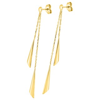 Brincos em ouro amarelo 18K 2 fios e 2 cones dourados