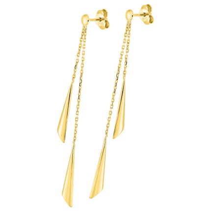 Brincos em ouro amarelo 18K 2 fios e 2 cones dourados