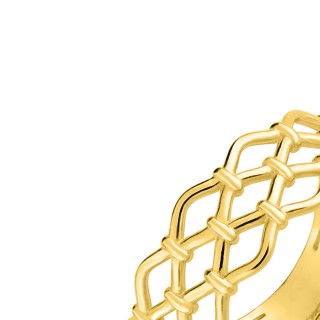 Anillo trenzado y calado de oro amarillo 9K