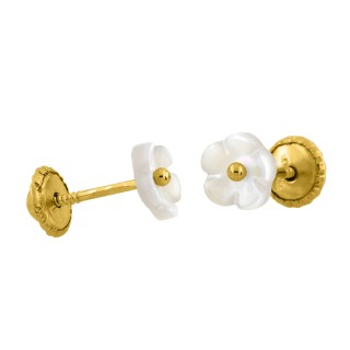 Pendientes de oro amarillo 9K flores nacar blancas