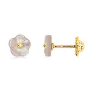Pendientes de oro amarillo 9K flores nacar rosadas
