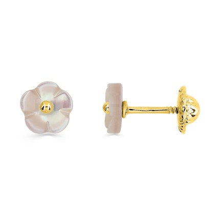 Pendientes de oro amarillo 9K flores nacar rosadas