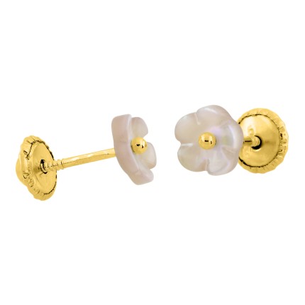 Pendientes de oro amarillo 9K flores nacar rosadas