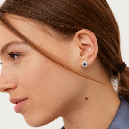 Pendientes de plata 925 rodiada y circonitas azul y blanca
